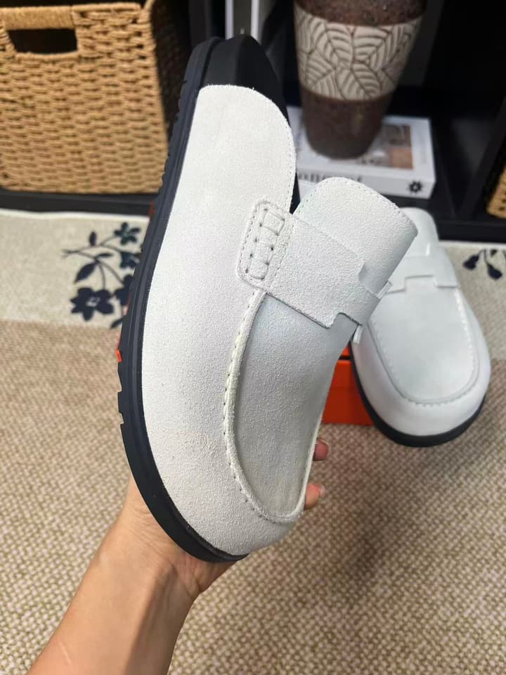 Hermès Suede Calfskin Chunky Mules