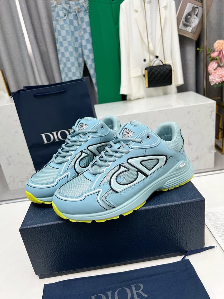 Dior B30 Unisex Mesh and Leather Sneakers in Navy Blue And Grey