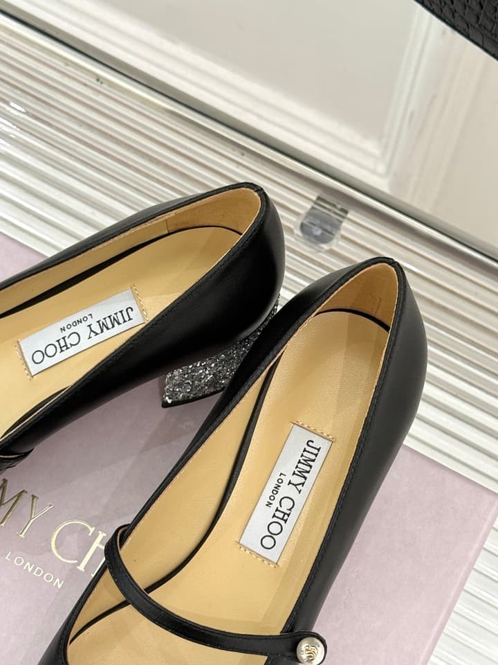 Jimmy Choo Color-block Pearl Mary Jane Heels – 25FW in Black Bow Detail