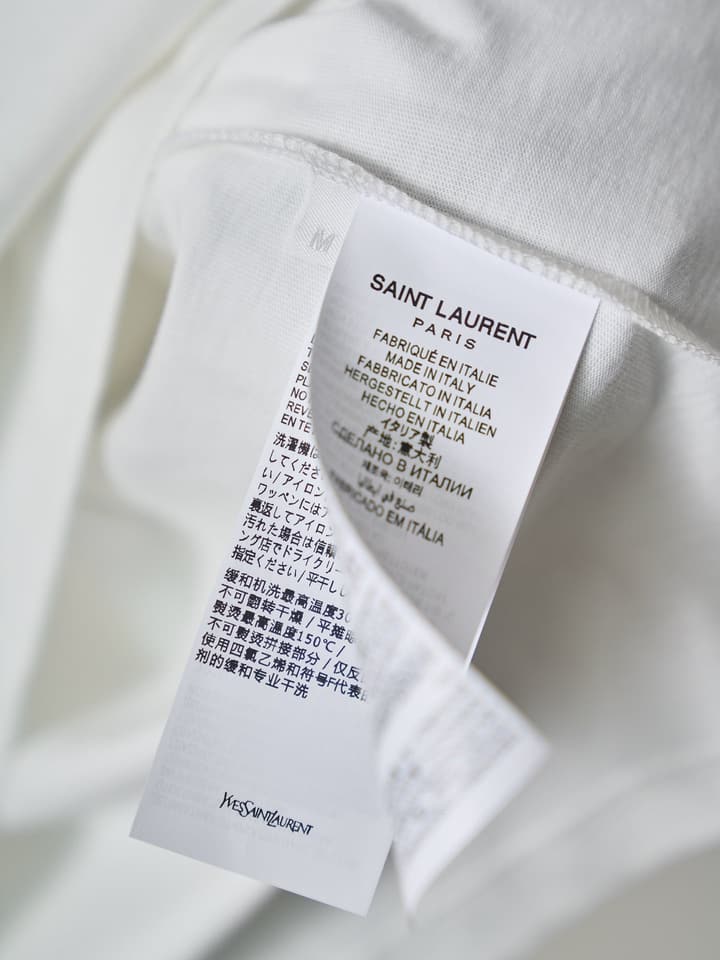 Saint Laurent YSL Logo Patch Crewneck T-Shirt in Ivory