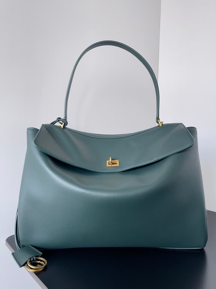 Balenciaga Rodeo Large Leather Shoulder Bag in Dark Green Leather