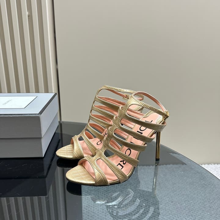 Tom Ford Metallic Slingback Mesh Heels – 2024 Runway Collection in Beige
