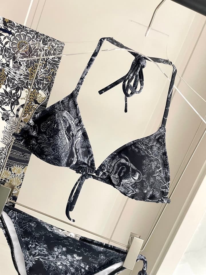 Dior New Collection Animal Print Three-Piece Swimwear Set in Dark Blue Animal Print Set