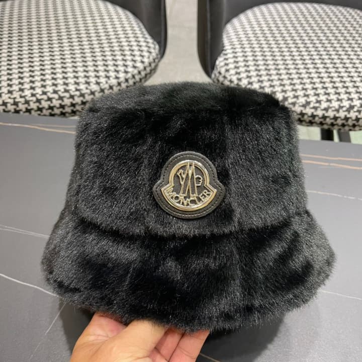 Moncler Fluffy Autumn/Winter Bucket Hat in Dark Gray Sherpa