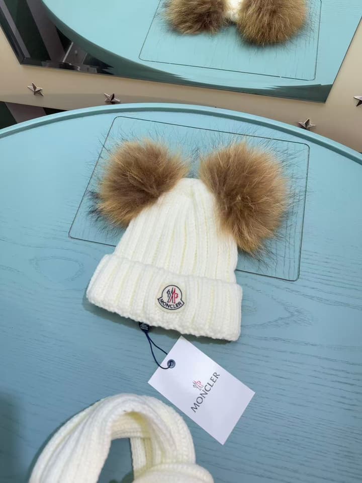 Moncler Kids Double Pom-Pom Hat and Scarf Set – Kids Collection in Black