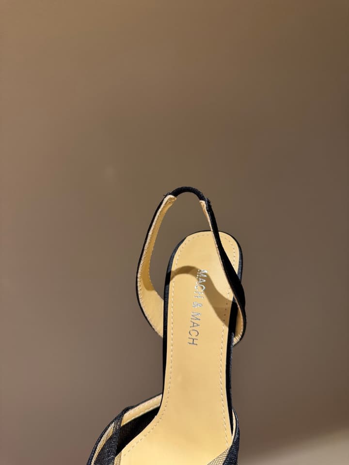MACH & MACH Rhinestone Lace Heeled Sandals – 2025 Early Spring Collection in Cool Nude Black Cap Toe