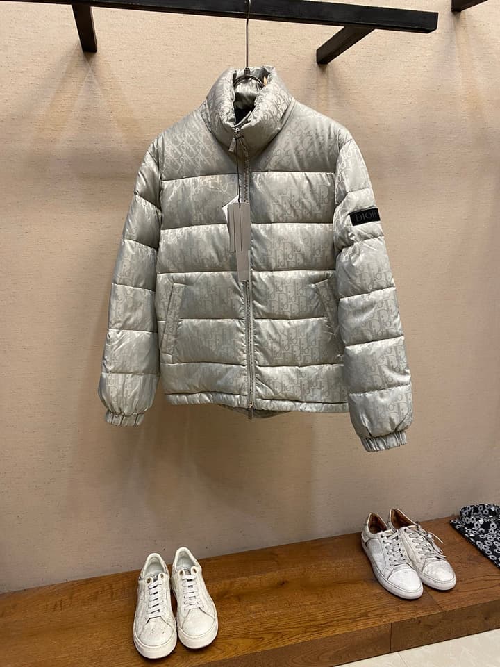 Dior Jacquard Logo Unisex Down Puffer Jacket in Dark Gray Jacquard