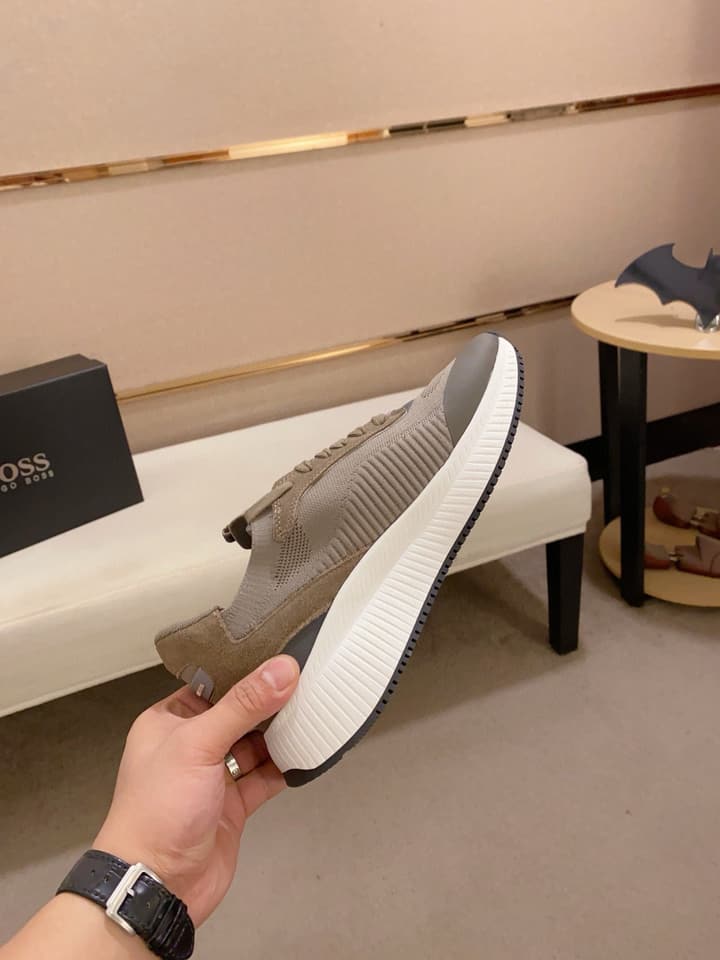 Boss Latest Casual Fly-Knit Sneakers in Black With Gold Accents