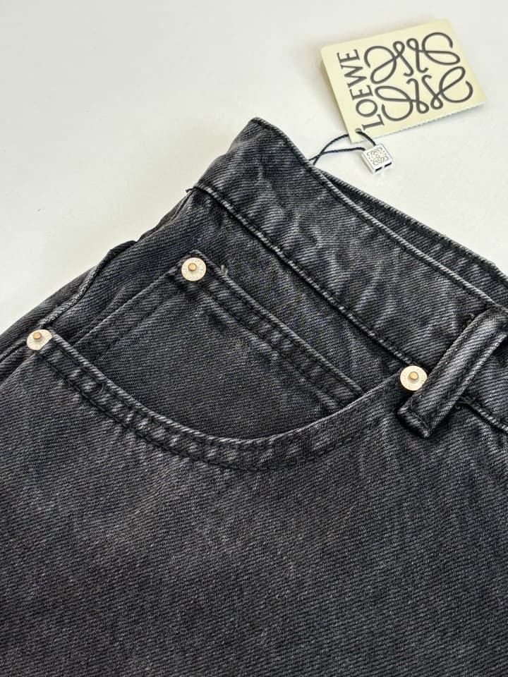 Loewe Anagram Embroidered Washed Distressed Jeans in Washed Black