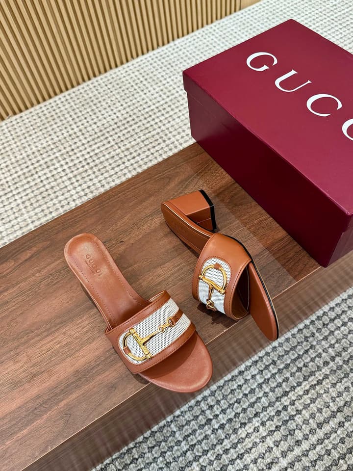 Gucci D-Horsebit Mule Sandals in Brown Gg Canvas