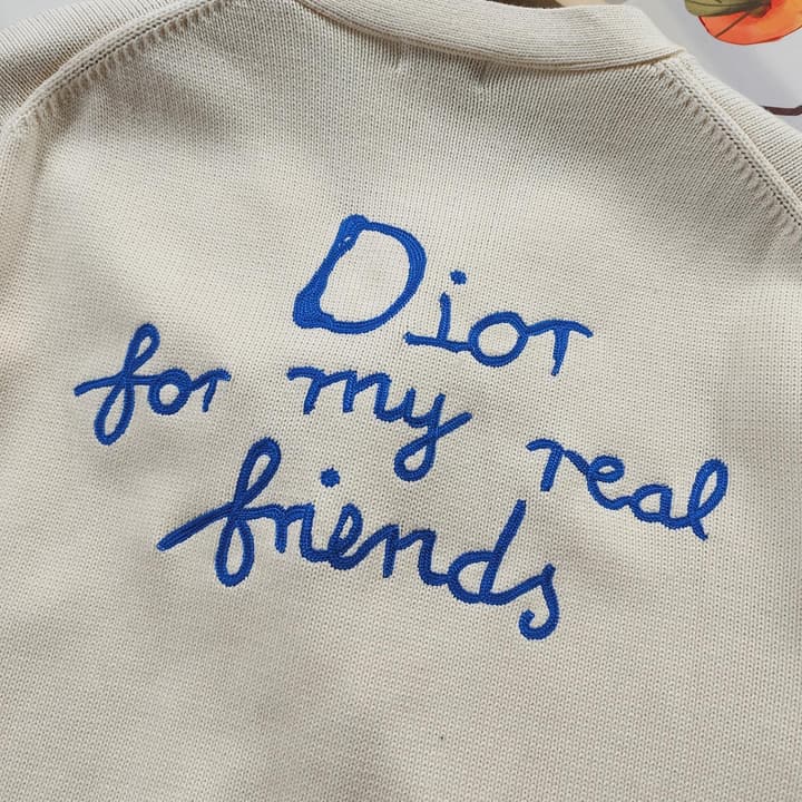 Dior CD Letter Embroidered Knit Cardigan – 2025 Fall in Cream Beige