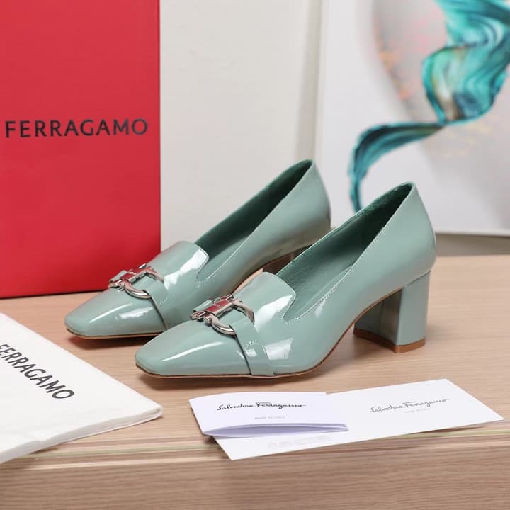 Ferragamo Classic Square Toe Pumps in Brown