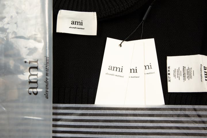 Ami Paris Classic Heart Embroidered Cardigan Sweater in Black