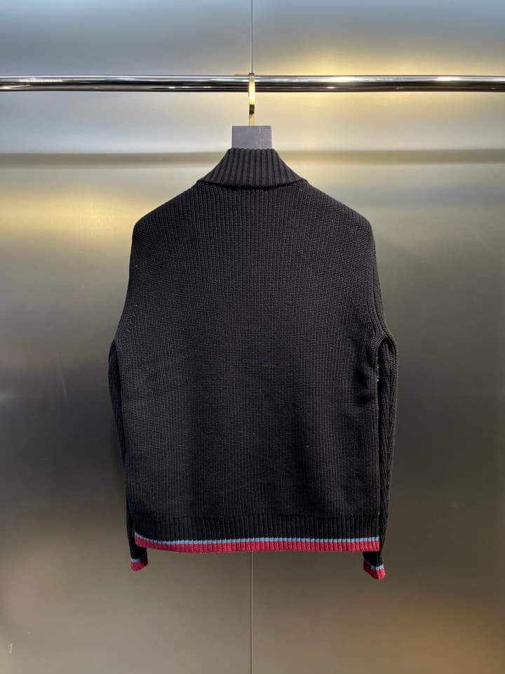 Moncler Knitted Patchwork Stand-Collar Jacket in Dark Brown