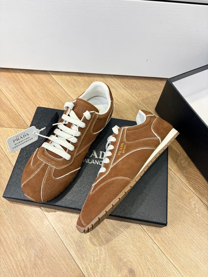 Prada FW25 German Training Shoes in Dark Brown Suede