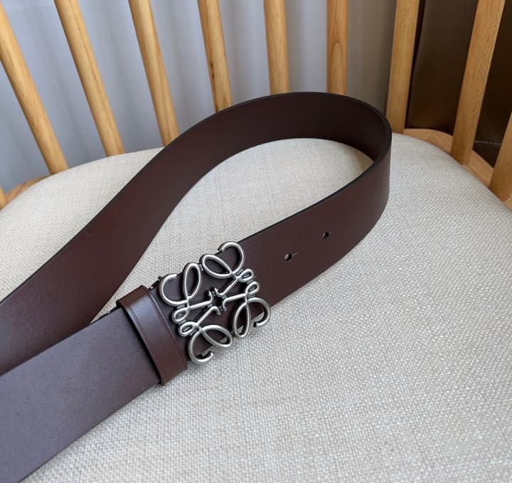 Loewe Narrow Leather Belt with Anagram Padlock Buckle in Black Leather With Silver Buckle