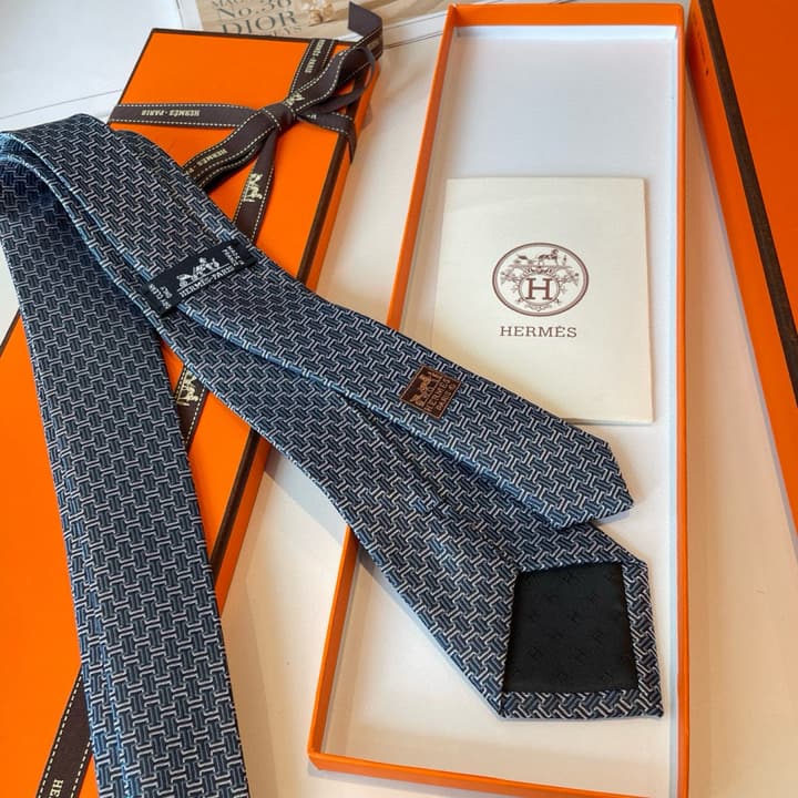 Hermès Philippe Mouquet Men's Tie in Cool Grey Patterned