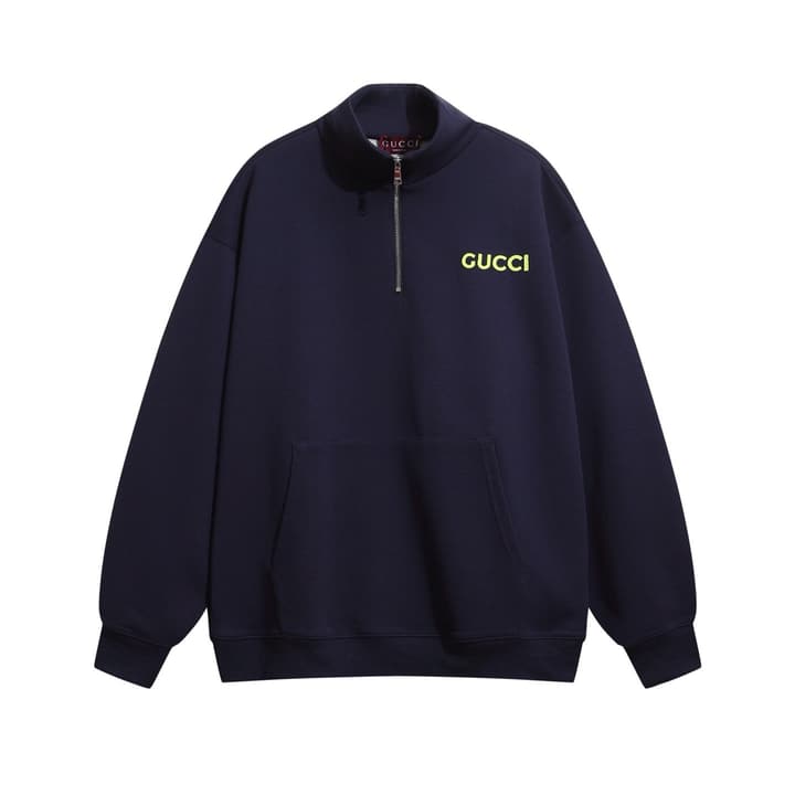Gucci Embroidered Letter Half-Zip Sweatshirt – 2025FW in Navy Blue Half-zip Pullover