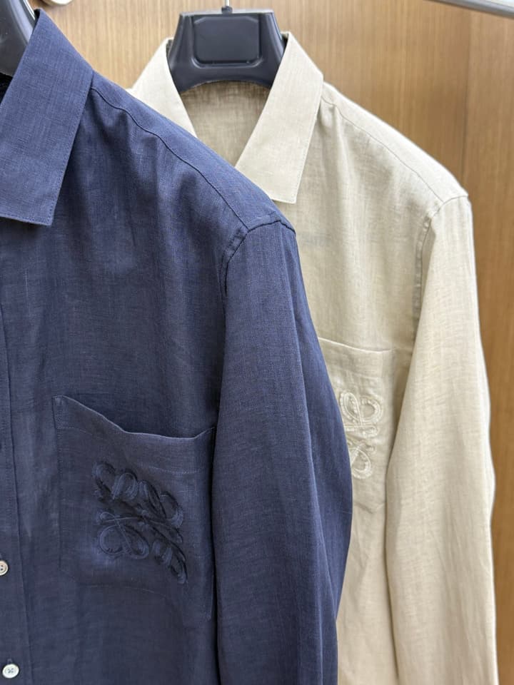 Loewe Minimalist Linen-Cotton Long Sleeve Shirt – Spring/Summer Collection – 25SS in Dark Blue