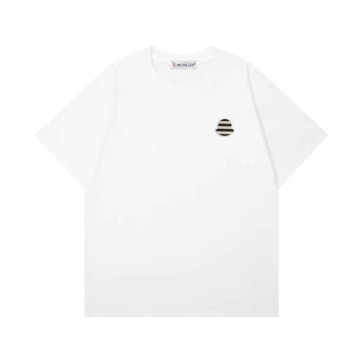 Moncler Woven Embroidered Logo Cotton T-Shirt in Black