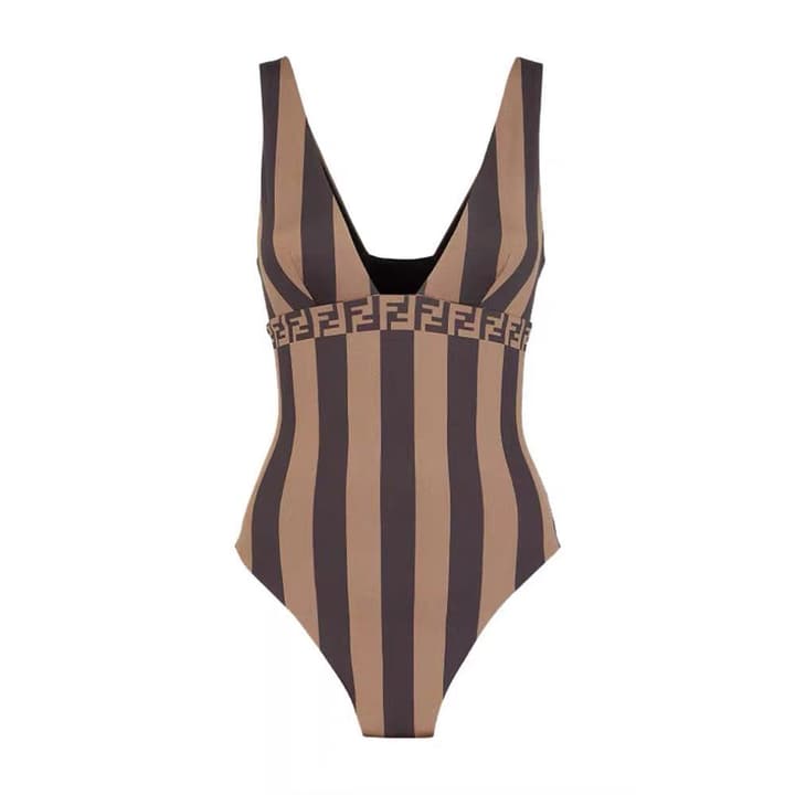 Fendi Versatile Backless One-Piece Swimsuit in Black Halter Plunge