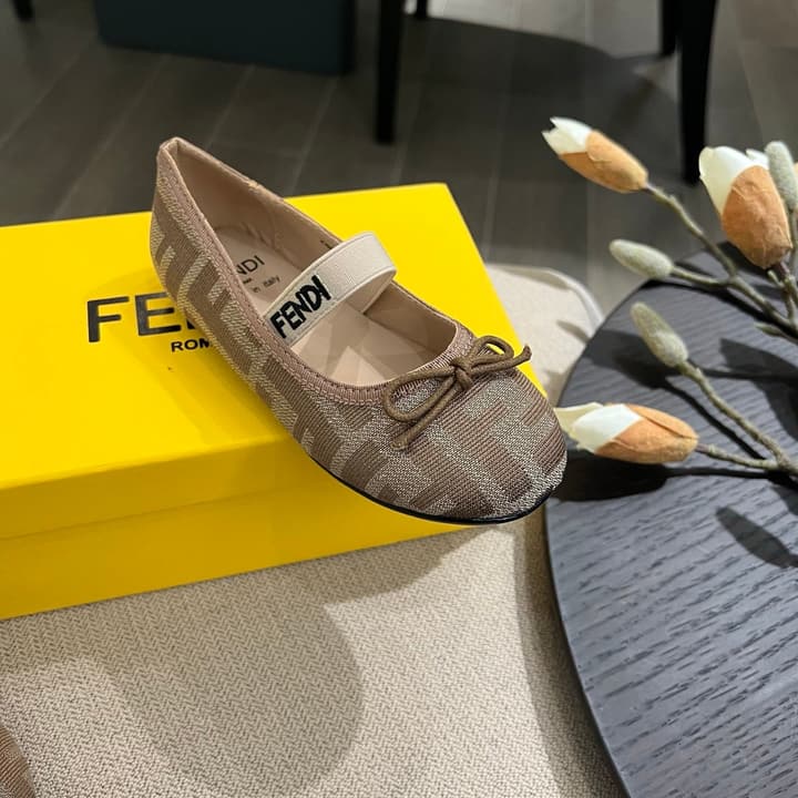 Fendi Girl's Double F Ballerina Flats – Kids Collection – 24SS in Black Monogram