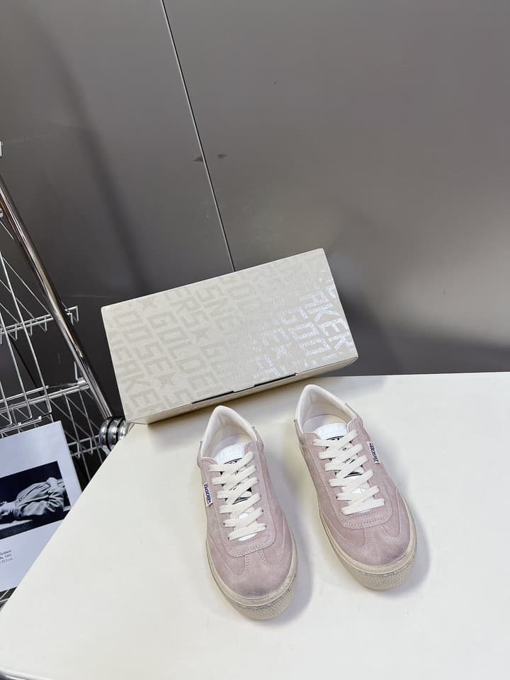 Golden Goose Distressed Leather Sneakers in Iridescent Pink