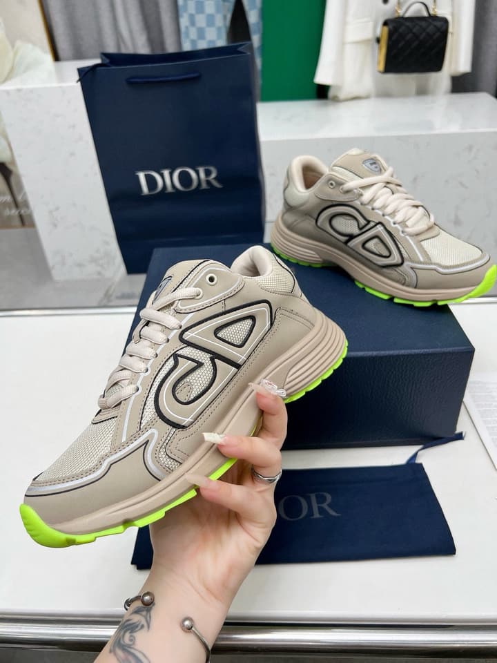 Dior B30 Unisex Mesh and Leather Sneakers in Navy Blue And Grey