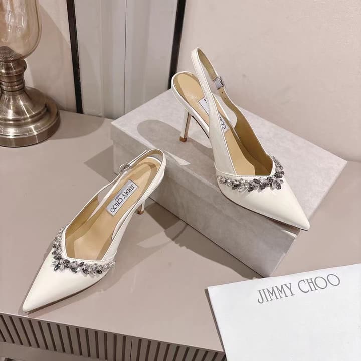Jimmy Choo Pointed-Toe Crystal-Embellished Heeled Sandals – 2025 Summer in Black