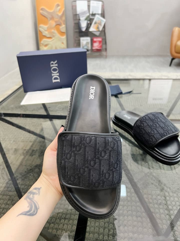 Dior Luxury Slides in Black Textured