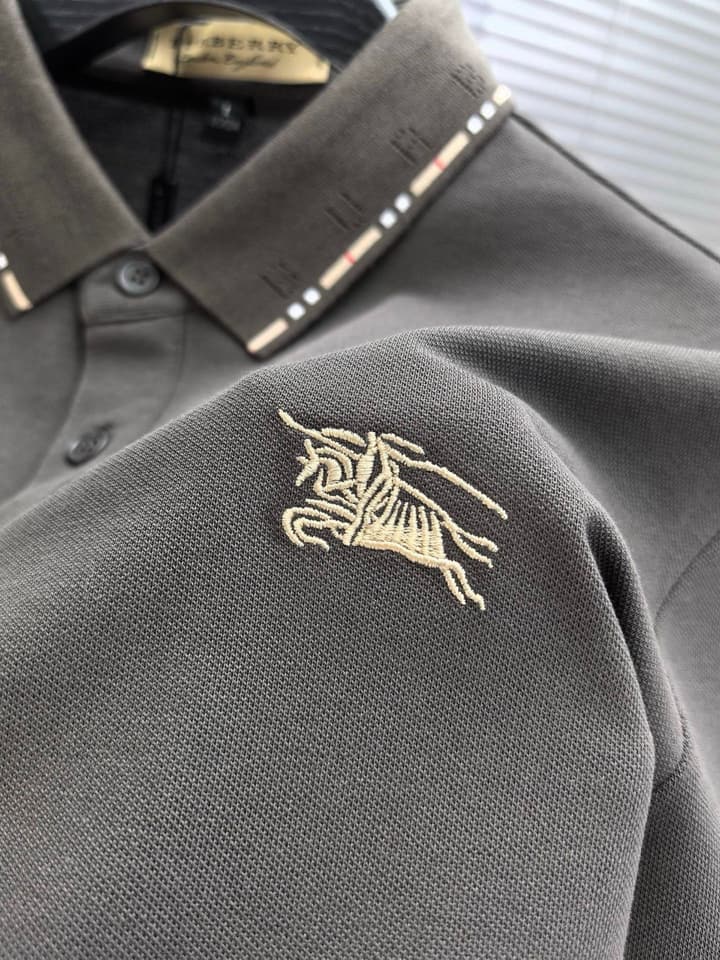 Burberry Embroidered Logo Piqué Cotton Polo Shirt – 2026SS in Dark Grey