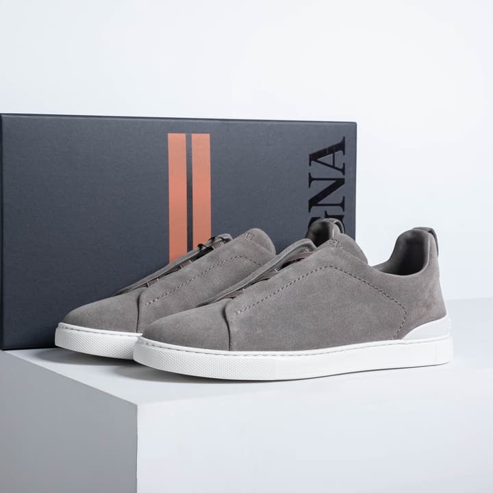 Zegna SECONDSKIN Triple Stitch Low-Top Sneakers in Navy Smooth Leather
