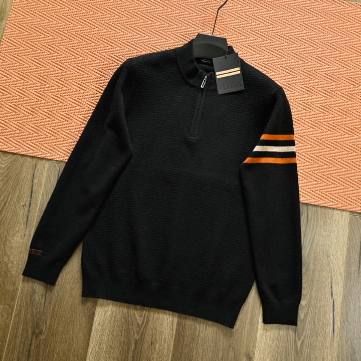 Zegna Men's Half-Zip Stand-Collar Sweater – 25FW in Camel Taupe