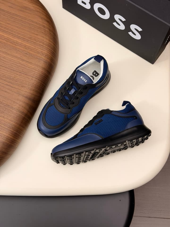 Boss Men's Knit and Leather Sneakers