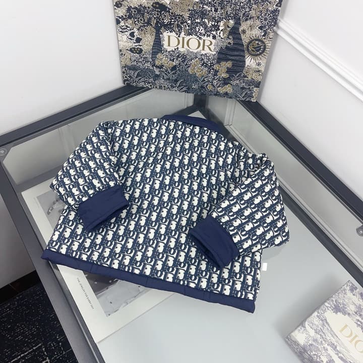 Dior Reversible Monogram Puffer Jacket – Kids Collection in Blue White Monogram Print