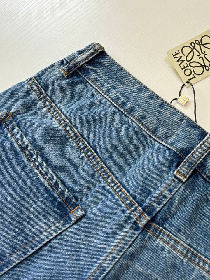 Loewe Anagram Laser-Cut Denim Shorts in Blue Denim