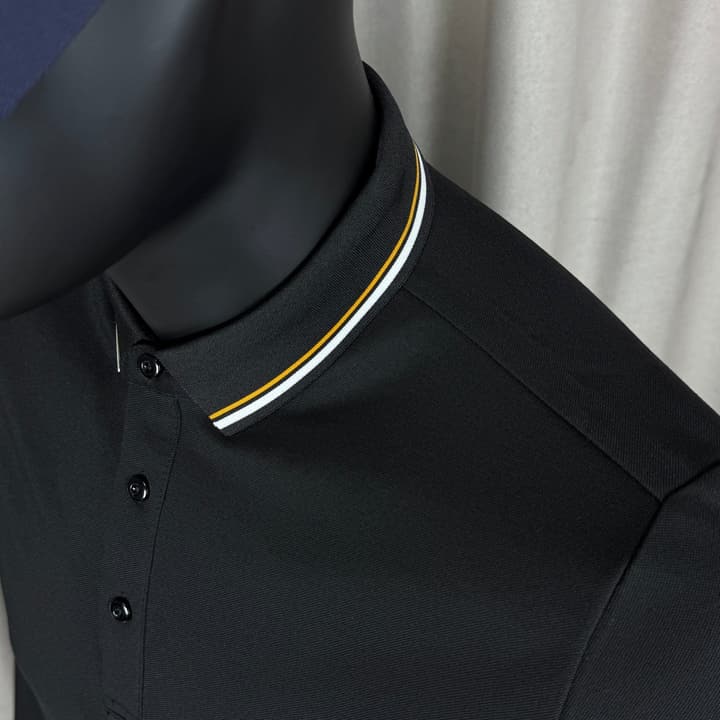 Moncler Classic Embroidered Long-Sleeve Polo Shirt in Black Polo - Hanging Display