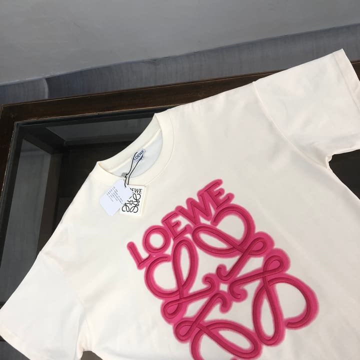 Loewe Embroidered Logo Cotton T-Shirt in Apricot