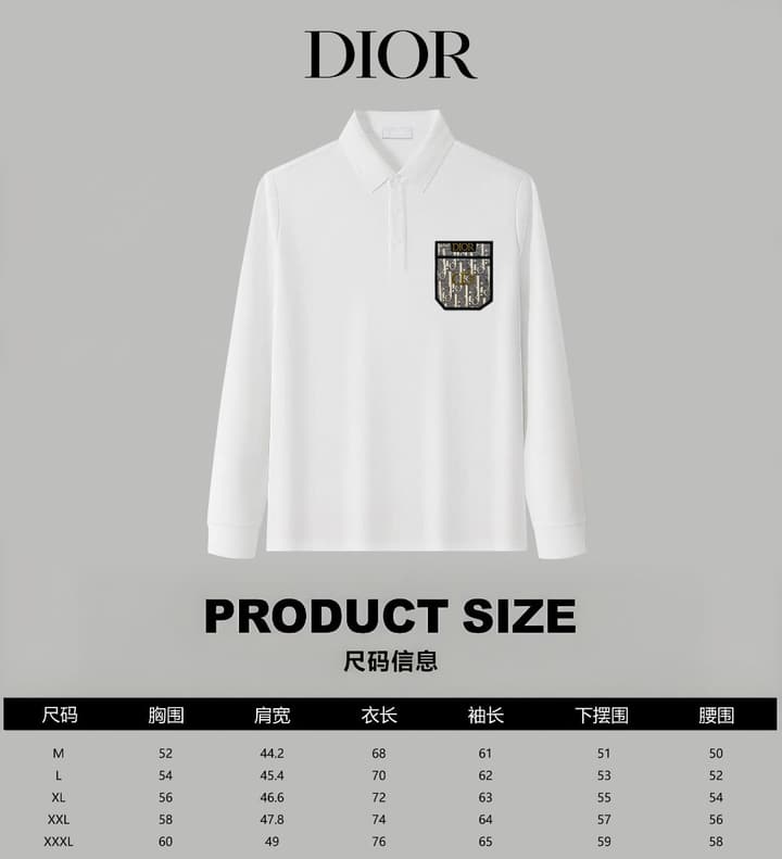 Dior Silk Long Sleeve Polo Shirt with Metal Patch in White With Solid Pocket