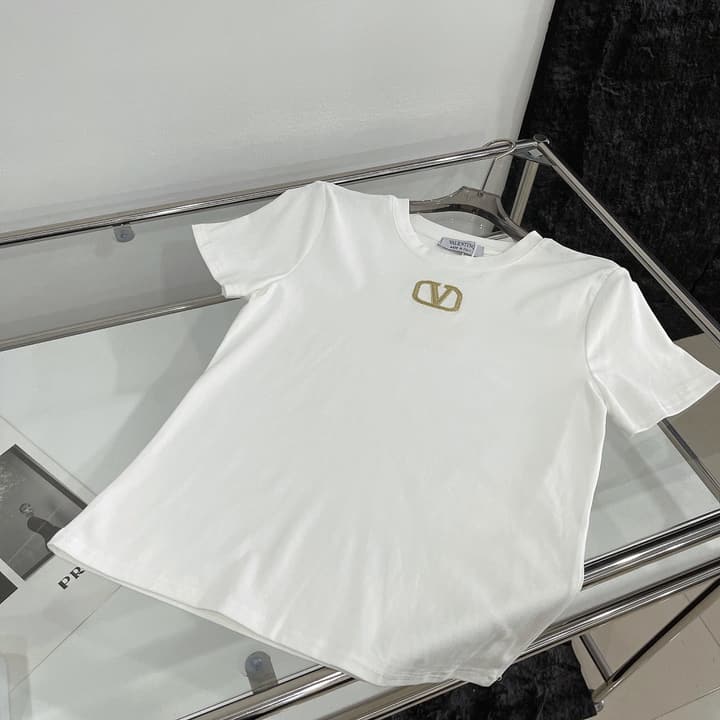 Valentino V-Logo Gold Thread Embroidery T-Shirt in Blue