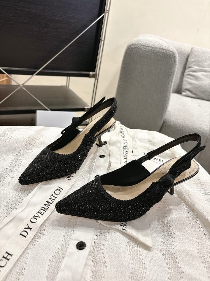 Dior J'Adior Embroidered Strap Kitten Heel Sandals in Black Patterned Fabric