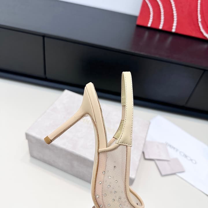 Jimmy Choo Mesh Rhinestone Slingback Heels – Spring/Summer Collection in Pure White