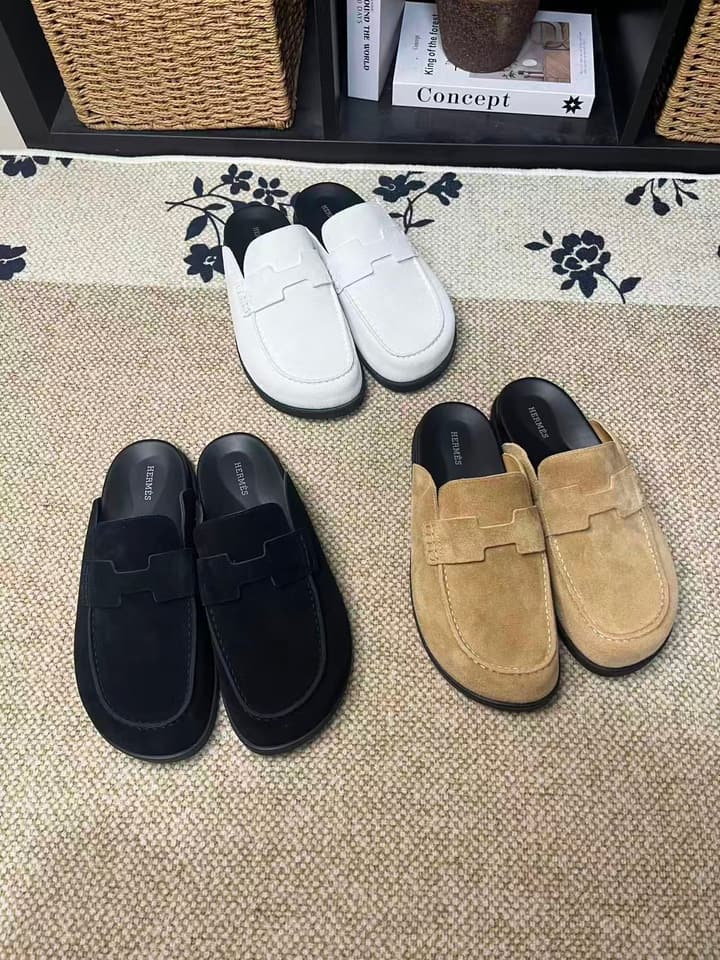 Hermès Suede Calfskin Chunky Mules