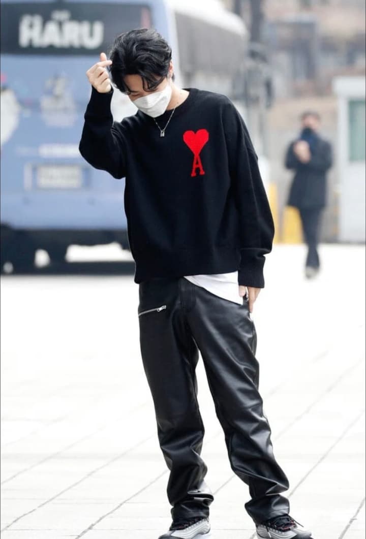 AMI Paris Heart Letter Knitted Sweater in Black With Red Heart