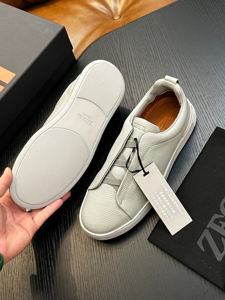 Zegna Triple Stitch™ Low-Top Sneakers in Leather Off-white