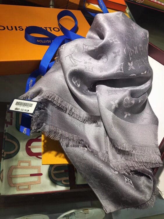 Louis Vuitton Classic Monogram Silk Wool Shawl in Beige