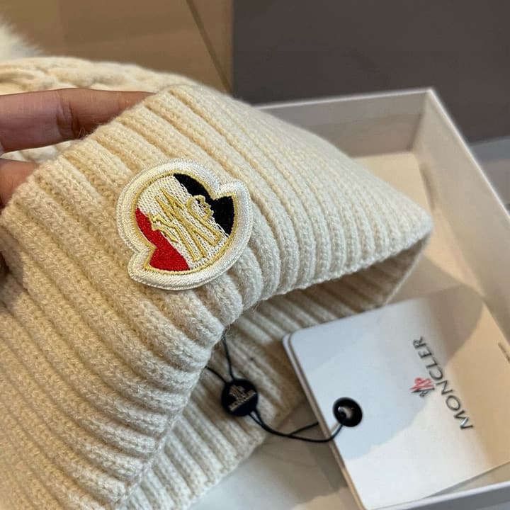 Moncler Knitted Scarf Hat Set in Camel Knit