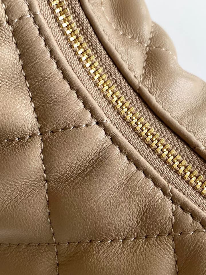 Saint Laurent ICARE Baby Lambskin Crescent Bag in Dark Brown Quilted