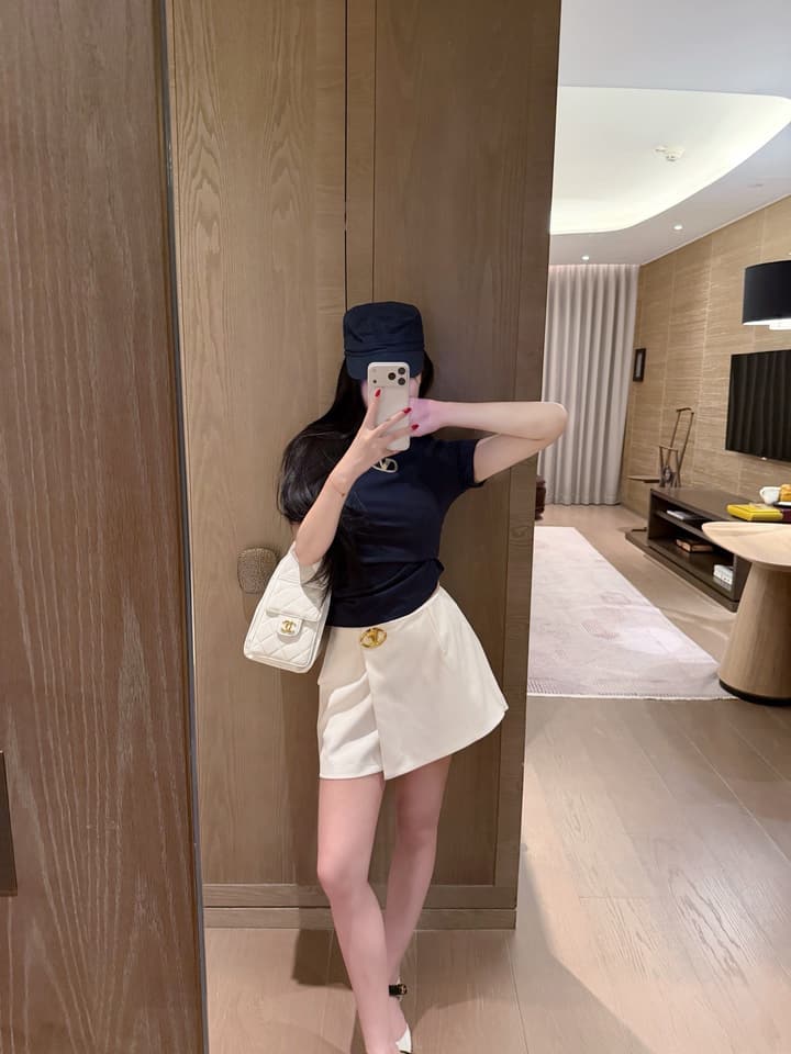 Valentino V-Logo Gold Thread Embroidery T-Shirt in Blue