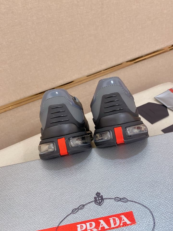 Prada Men's Leather Mesh Sneakers – New Collection in Light Grey With White Logo